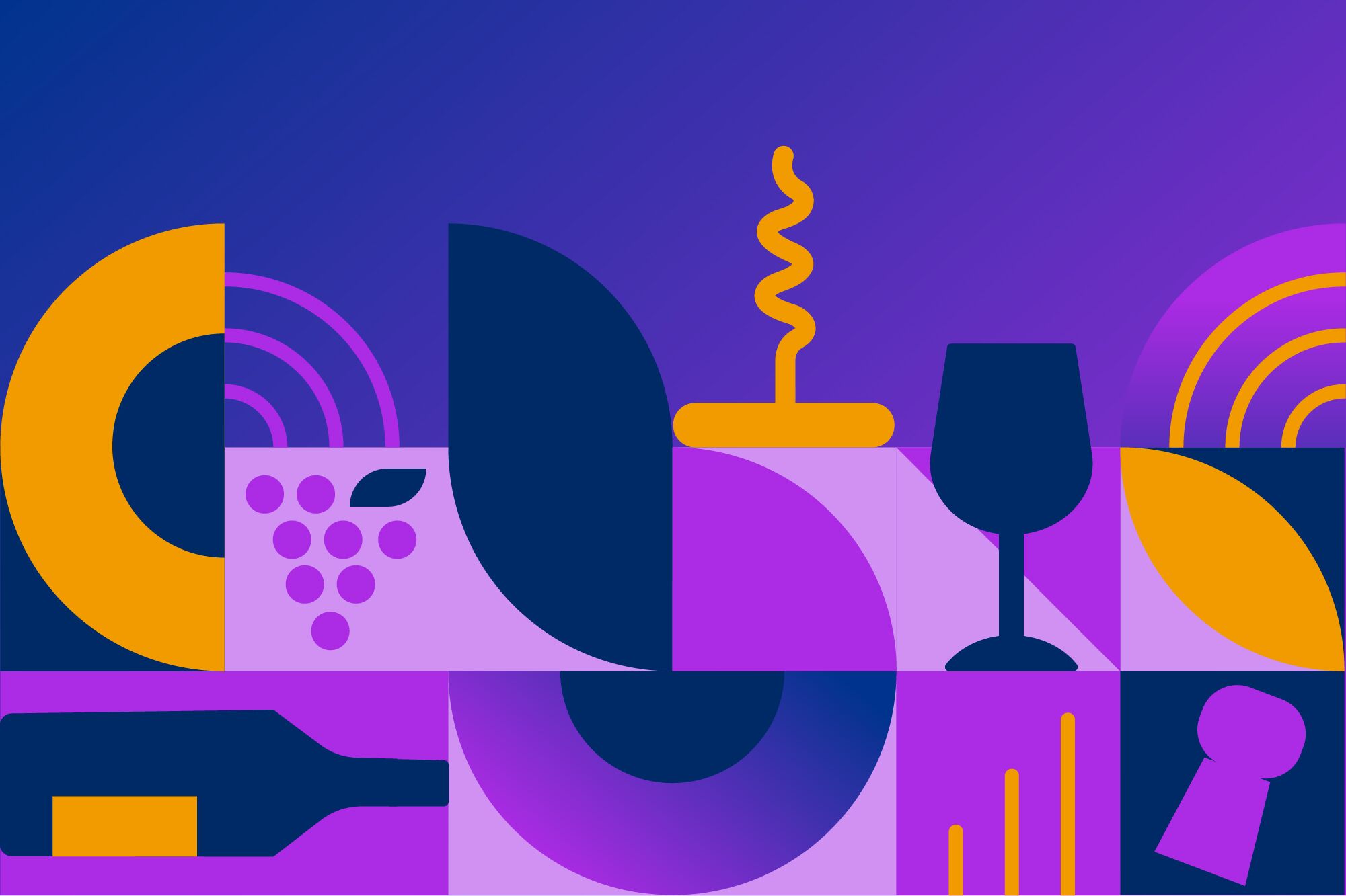 Bauhaus design elements with wine themed cartoons