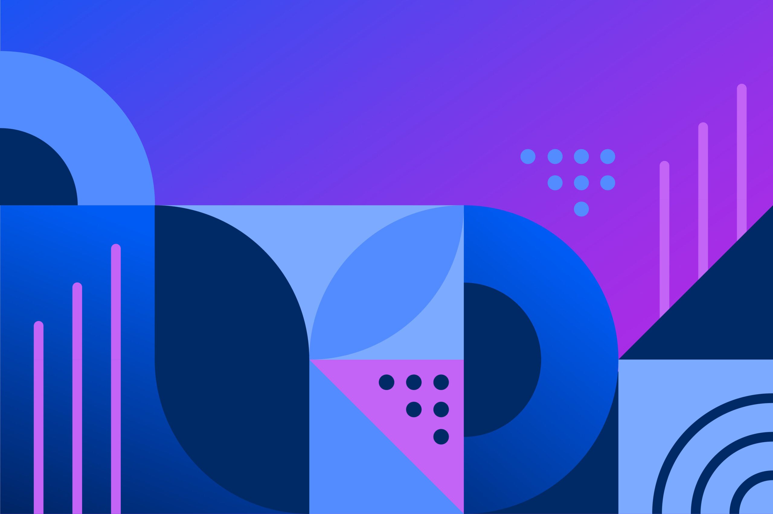 Image of purple, blue, and violet graphics representing data for our ad effectiveness measurement benchmarks report.